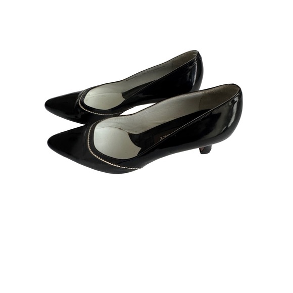 Bally Pumps Womens 6.5 Black Marsanny Patent Leather Pointed Kitten Heel Italy - Picture 2 of 11